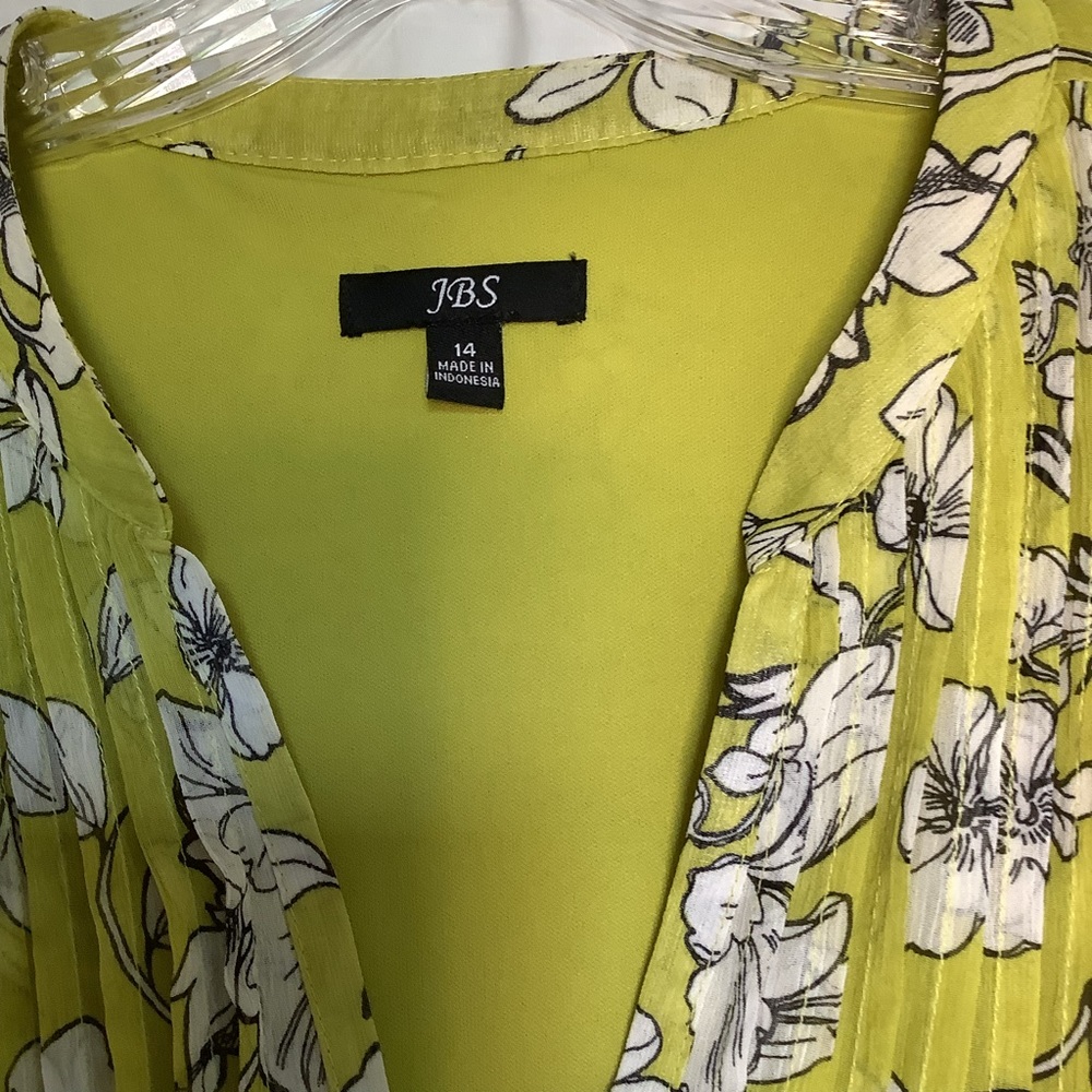 JBS Yellow Green Pintuck Short Sleeve Dress Sz 14 - Picture 5 of 10